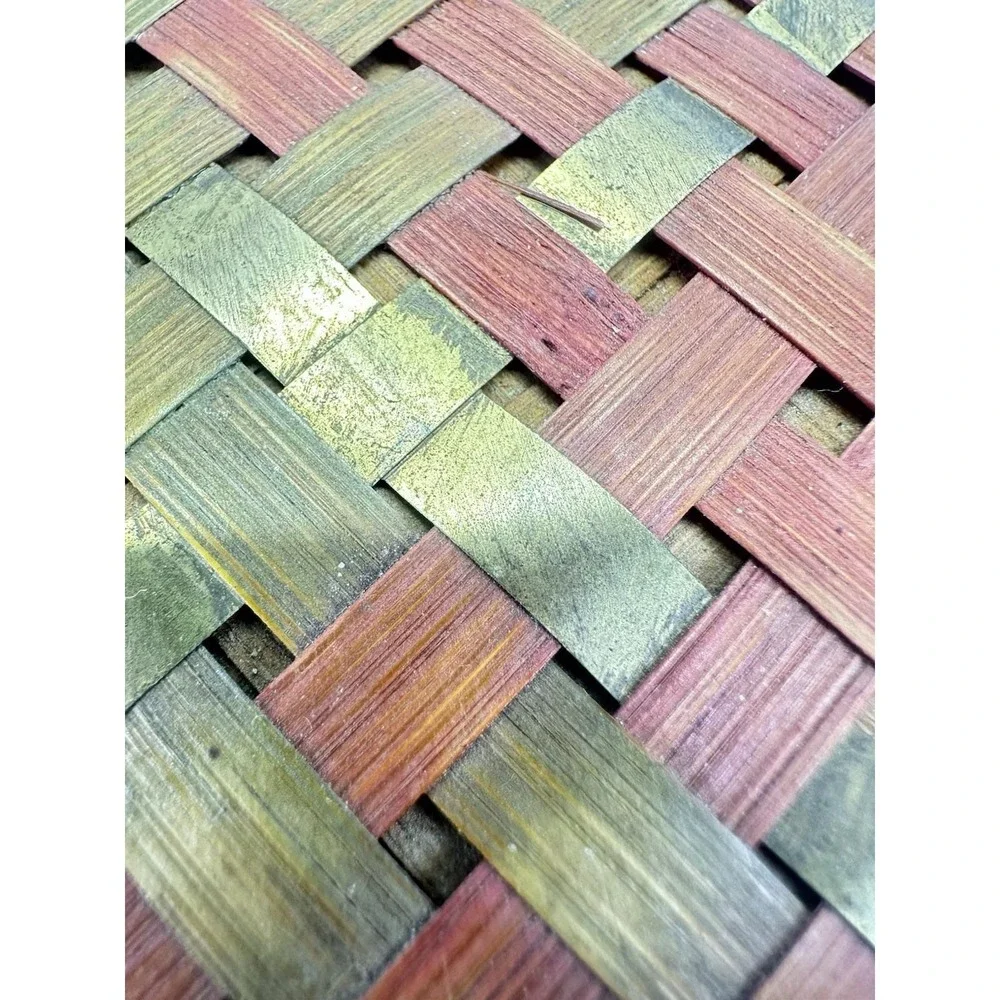 Vintage Woven Bamboo Brass Storage Box Hinged Lid Latch Handles 13
